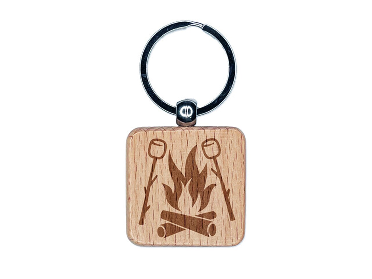 Roasting Marshmallows S'mores Camping Hiking Engraved Wood Square Keychain Tag Charm